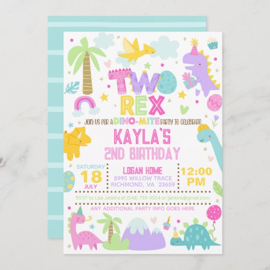恐竜TWOレックス2nd誕生日招待状 招待状 (正面/裏面)