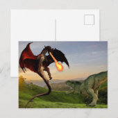 恐竜vs赤い炎を吐くドラゴンの戦い ポストカード (正面/裏面)