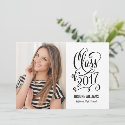 恒星年編集可能文字カラー卒業表(白) 招待状 (スタンド正面)