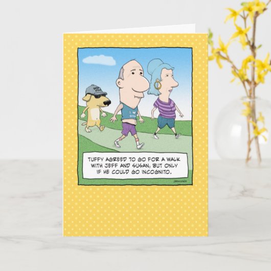 恥ずかしいおもしろい犬の誕生日 カード (黄色い花)
