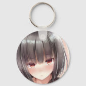 恥ずかしいアニメガールブルネットボブ琥珀の目 キーホルダー (裏面)