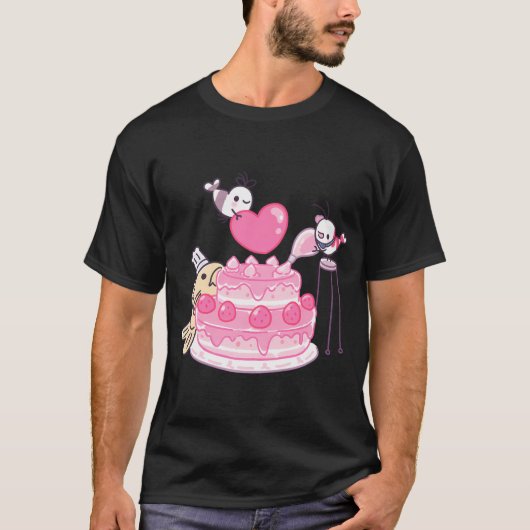 恥ずかしがり屋のエビ - バースデーケーキ Tシャツ (正面)