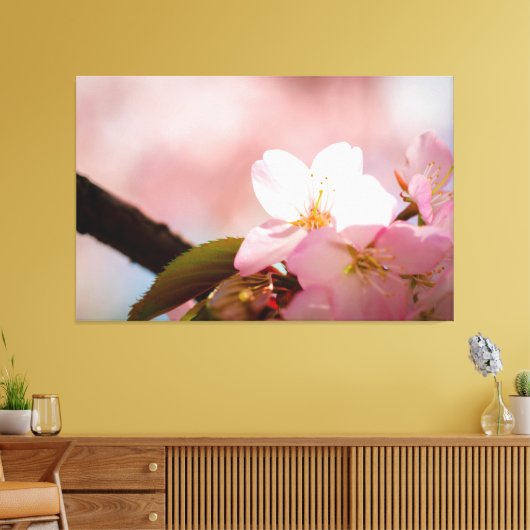 恥ずかしがり屋のサクラの花は花弁の後ろに隠れている キャンバスプリント (インサイチュ (リビング))