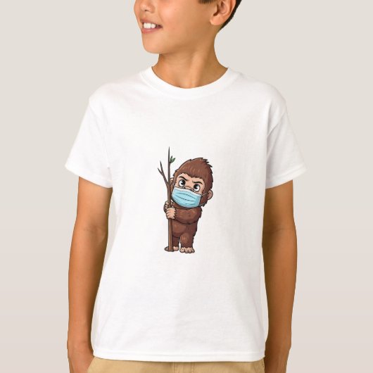 恥ずかしがり屋のサスカッチ フェイスマスク キッズ Tシャツ (正面)