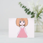 恥ずかしがり屋のスマイル（ピンク） ポストカード (スタンド正面)