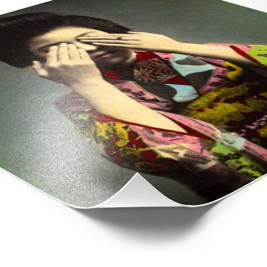 恥ずかしがり屋のヴィンテージ旧日本手彩色 フォトプリント            (角)