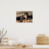 恥ずかしがり屋の若い男性のHamadryas Baboon (Papio) ポスター (キッチン)