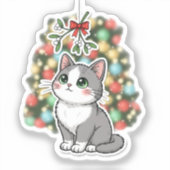 恥ずかしそうなミステルートのねこ 可愛いクリスマス シール (正面)