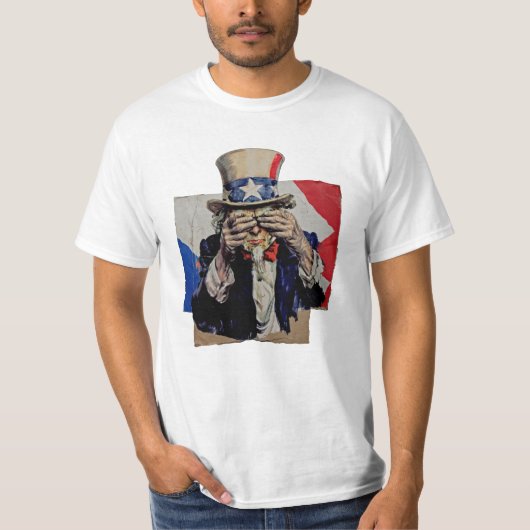 恥ずかしそうに顔を覆うサムおじさん 政治 Tシャツ (正面)