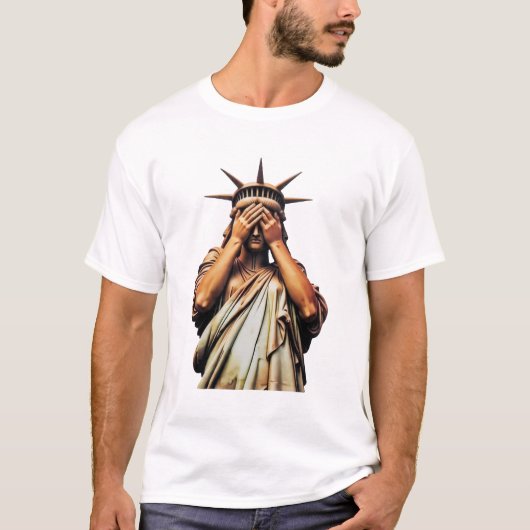 恥ずかしそうに顔を覆う自由の女神 Tシャツ (正面)