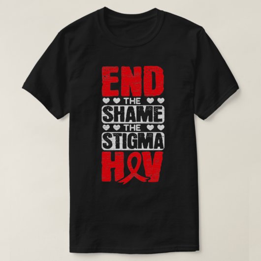 恥辱を終わらせるHIV AIDS認識度Red Ri Tシャツ (デザイン正面)