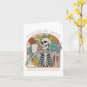 恨みとカフェインで動くスケルトンハロウィーン カード (黄色い花)