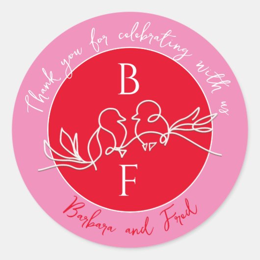 恩コンテンポラリーに結婚のステッカーありがとう ラウンドシール (正面)