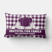 恩知りファミリーパープルプレイド秋カボチャつる植物 ランバークッション (正面)