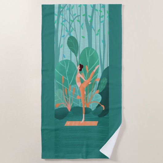 息をするヨガすごいガール ビーチタオル (正面)