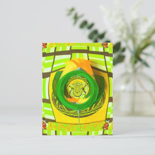 息をのむようなイエローローズ万華鏡のように千変万化するパターンアートデザイン ポストカード (スタンド正面)