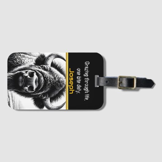 息をのむようなバッファローを静かな自然 ラゲッジタグ (正面横)