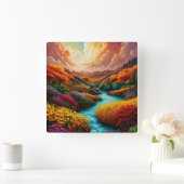 息をのむようなファンタジー風景AIアート – Xzendor7 スクエア壁時計 (ホーム)