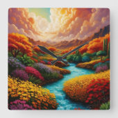 息をのむようなファンタジー風景AIアート – Xzendor7 スクエア壁時計 (正面)