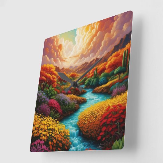 息をのむようなファンタジー風景AIアート – Xzendor7 スクエア壁時計 (傾斜)