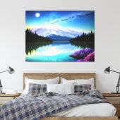 息をのむようなマウンテンレイクムーンランドスケープ キャンバスプリント (インサイチュ (寝室))