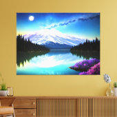 息をのむようなマウンテンレイクムーンランドスケープ キャンバスプリント (インサイチュ (リビング))