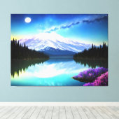 息をのむようなマウンテンレイクムーンランドスケープ キャンバスプリント (インサイチュ (ウッドフロア))