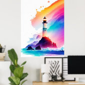 息をのむようなライトハウスパノラマの波 ポスター (ホームオフィス)