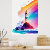 息をのむようなライトハウスパノラマの波 ポスター (キッチン)