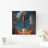 息をのむようなレトロな核融合ロケットの発射 スクエア壁時計 (ホーム)