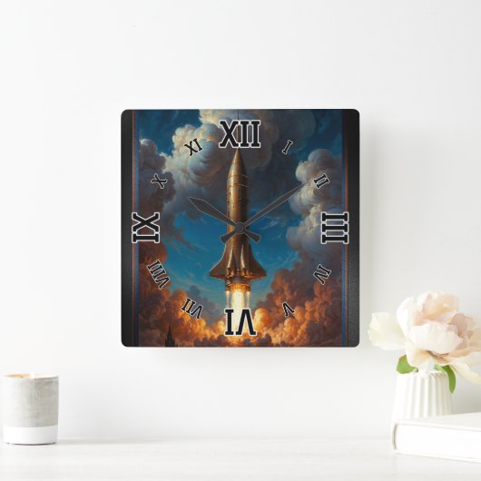 息をのむようなレトロな核融合ロケットの発射 スクエア壁時計 (ホーム)