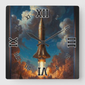 息をのむようなレトロな核融合ロケットの発射 スクエア壁時計 (正面)