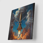 息をのむようなレトロな核融合ロケットの発射 スクエア壁時計 (傾斜)