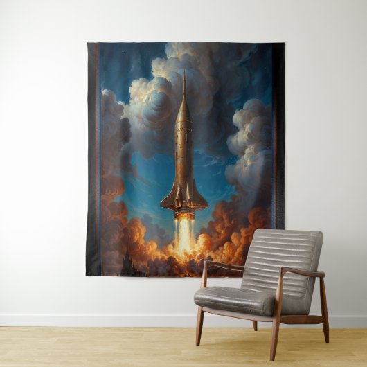 息をのむようなレトロな核融合ロケットの発射 タペストリー (インサイチュ)