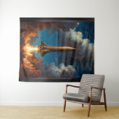 息をのむようなレトロな核融合ロケットの発射 タペストリー (インサイチュ(横))