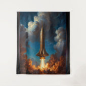 息をのむようなレトロな核融合ロケットの発射 タペストリー (正面)
