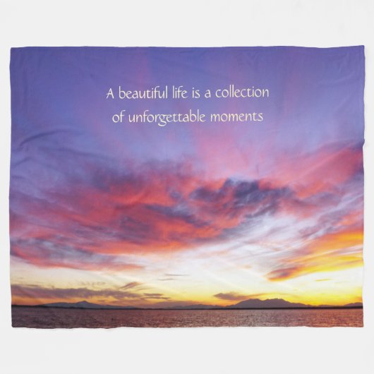 息をのむような海の夕日 フリースブランケット (正面(横))