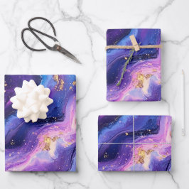 息をのむような紫色のブルーマゼンタ金ゴールド銀河系 ラッピングペーパーシート