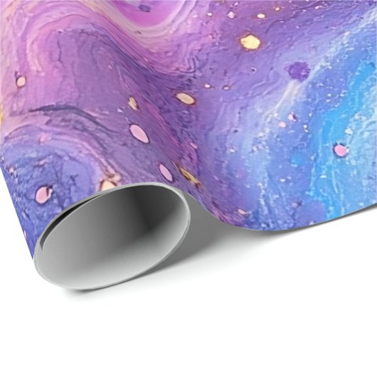 息をのむような紫色のブルーマゼンタ金ゴールド銀河系 ラッピングペーパー (ロールコーナー)