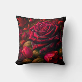 「息をのむような開花：雨滴、バラ、チューリップ」 クッション