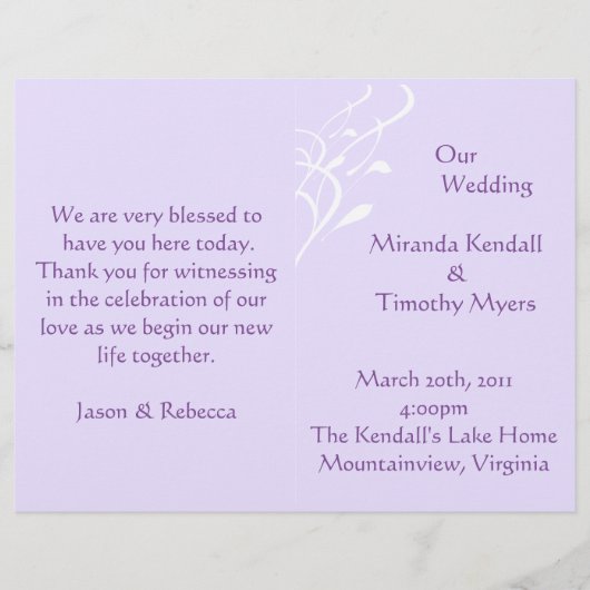 息を切らす軽いラヴァンドール結婚式 プログラム (正面)