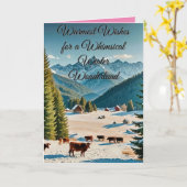 息を呑むような冬の風景と雪に覆われた丘 カード (黄色い花)