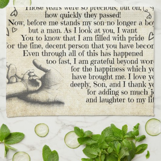 息パーソナライズされた子宛の手紙、息子誕生日 キッチンタオル (折り畳み)