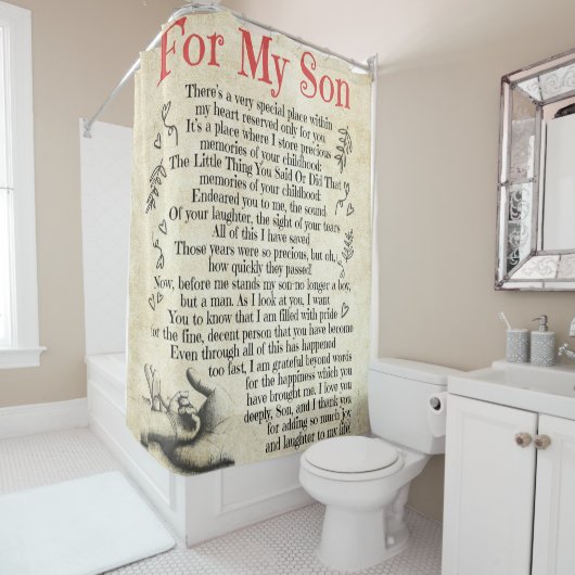 息パーソナライズされた子宛の手紙、息子誕生日 シャワーカーテン (インサイチュ)