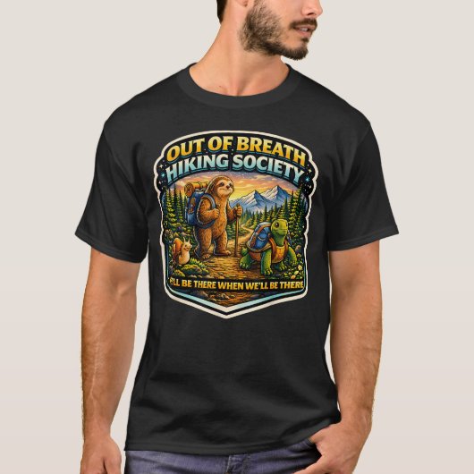 息切れハイキング協会 ナマケモノ カメ カタツムリ Tシャツ (正面)