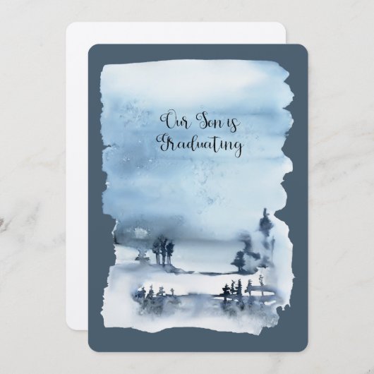 息子がメタリック紙卒業 招待状 (正面/裏面)