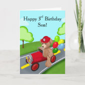 息子さんハッピー3歳の誕生日テディベア消防車 カード (正面)
