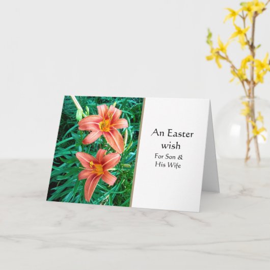 息子とその妻へのイースターの挨拶 カード (黄色い花)