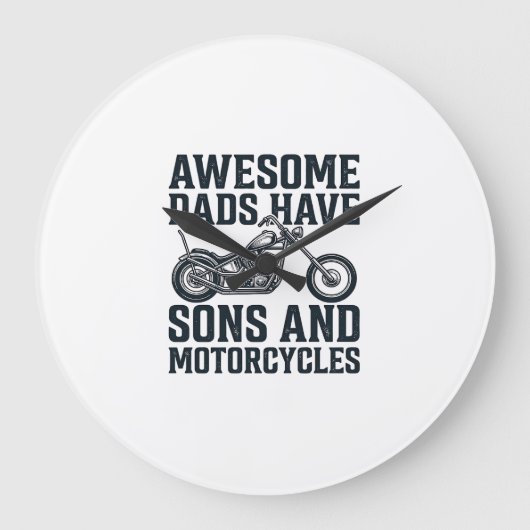 息子とバイクを持つ素晴らしい父親たちデザイン_1 ラージ壁時計 (正面)