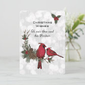 息子とパートナーへの赤いカーディナルのクリスマスメッセージ (スタンド正面)